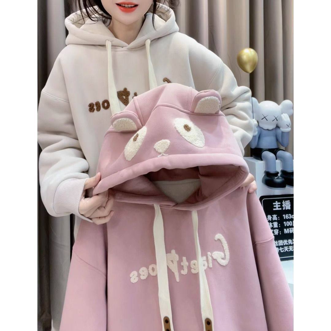 奥特莱斯~品牌余羊羔绒加厚连帽卫衣女冬季女装小个子保暖外套潮,女装/女士精品,大码内搭,淘宝优惠券,粉丝福利购,淘宝优惠卷