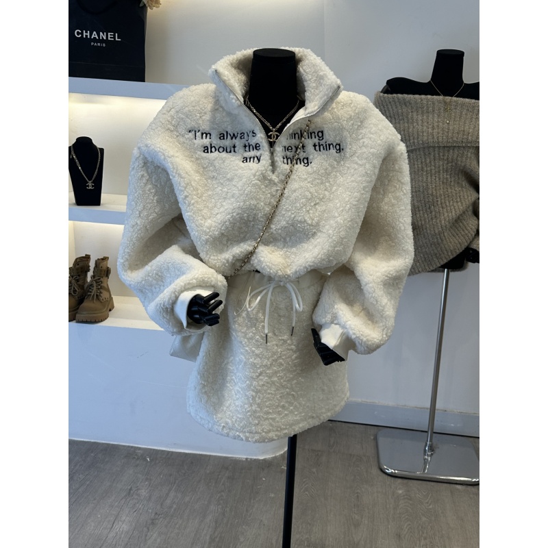 羊羔毛卫衣套装女休闲两件套短裙