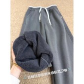 松弛感抗风保暖高腰阔腿裤 奥特莱斯 专柜大牌高级灰加绒加厚卫裤