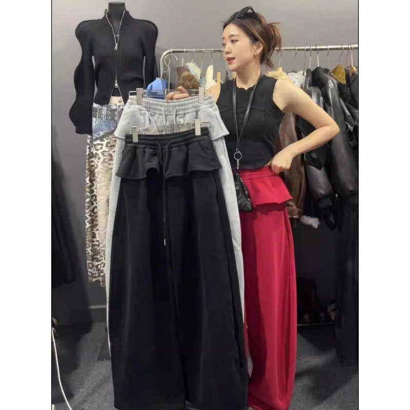 奥特莱斯~撤柜外贸冬季松紧腰拼接荷叶边加绒休闲卫裤阔腿裤女潮,女装/女士精品,大码裤装,淘宝优惠券,粉丝福利购,淘宝优惠卷