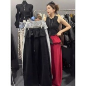 奥特莱斯 女潮 阔腿裤 撤柜外贸冬季 松紧腰拼接荷叶边加绒休闲卫裤