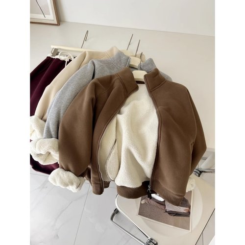 清仓捡漏~专柜撤回余单超厚羊羔毛立领拉链开衫保暖卫衣外套女冬