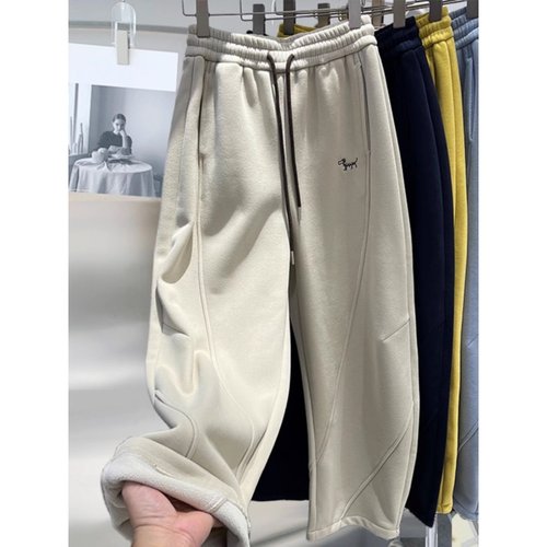 奥特莱斯~清仓捡漏刺绣加绒休闲弯刀香蕉裤女百搭加厚阔腿卫裤子