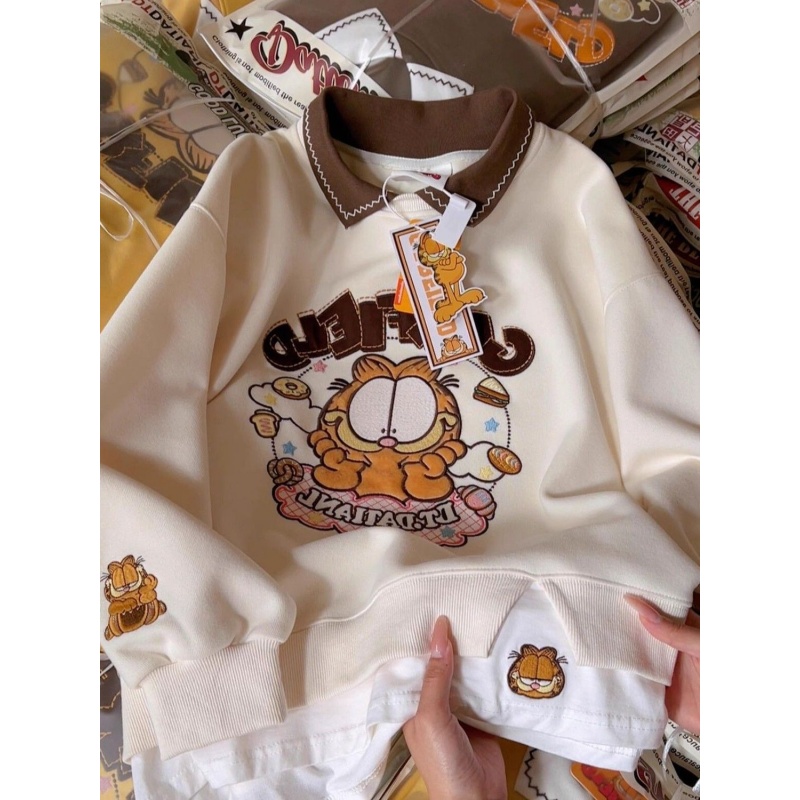 复古卡通刺绣polo领卫衣男女秋冬