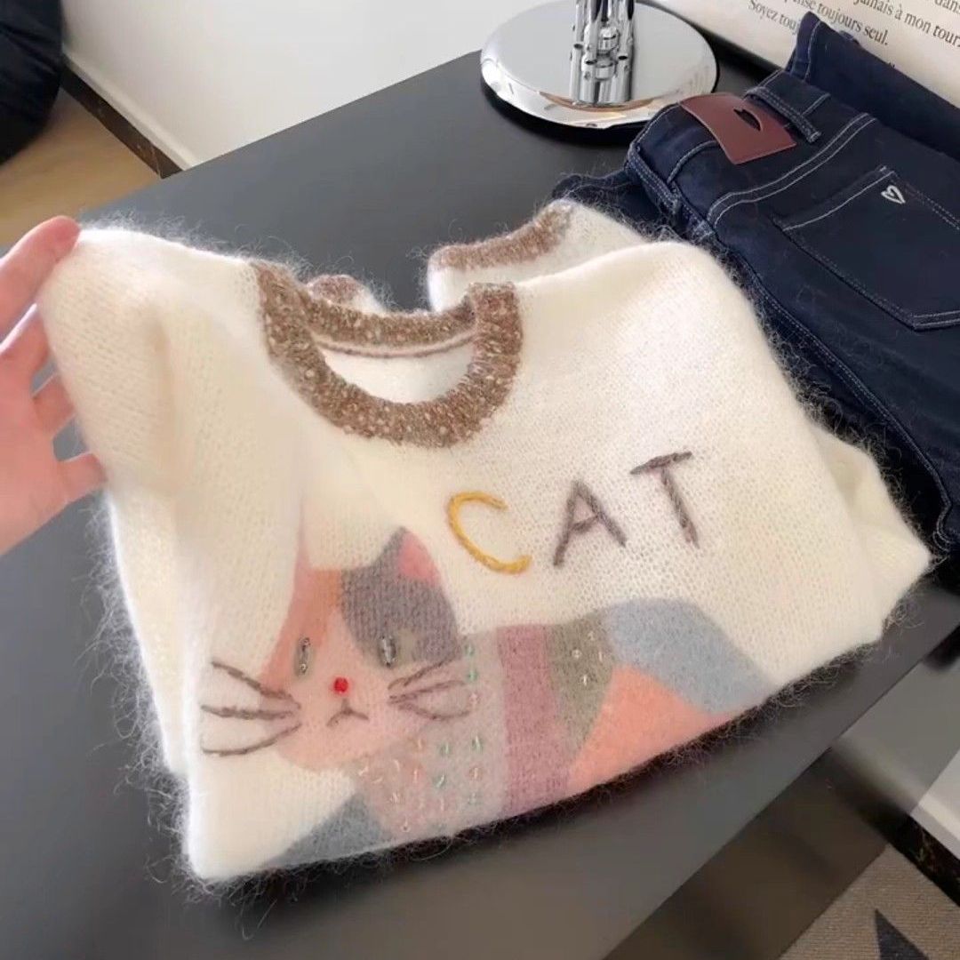 可爱小猫咪软糯毛衣秋新款韩风
