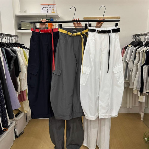 韩系双口袋工装阔腿裤酷飒辣妹