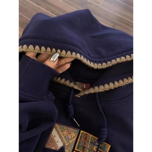 慵懒风oversize外套潮 刺绣连帽卫衣女春季 清仓尾货 专柜尾货美式