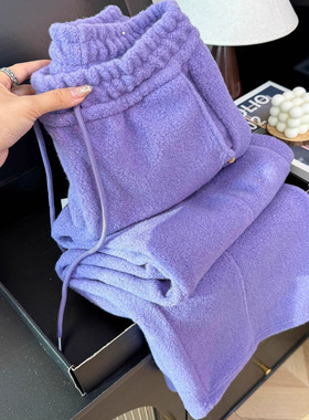 奥特莱斯~外贸余单紫色爆闪星空裤女设计感保暖加厚弯刀阔腿裤子