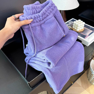 奥特莱斯~外贸余单紫色爆闪星空裤女设计感保暖加厚弯刀阔腿裤子