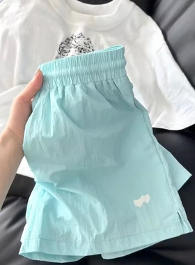 清仓捡漏~品牌余单巨显白湖蓝色速干短裤女夏小个子运动阔腿裤子