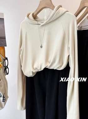 奥特莱斯~清仓捡漏韩系连帽双面德绒磨毛长袖T恤女秋冬内搭打底衫