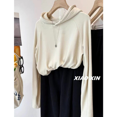 奥特莱斯~清仓捡漏韩系连帽双面德绒磨毛长袖T恤女秋冬内搭打底衫