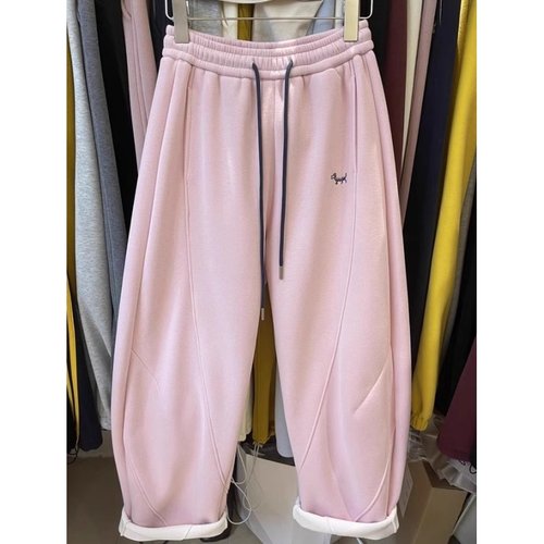 外贸出口余单高级感减龄刺绣宽松哈伦弯刀裤女加厚加绒休闲卫裤子