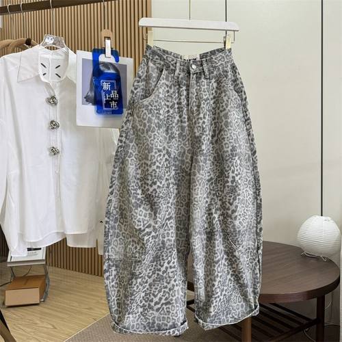 高货宽松慵懒风做旧豹纹工装裤