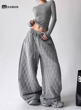奥特莱斯~品牌折扣菱格棉裤女外穿时尚加厚防寒裤阔腿直筒休闲裤