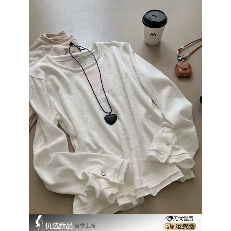 韩版温柔风针织长袖T恤女宽松慵懒内搭打底衫绝美巨好看上衣早秋