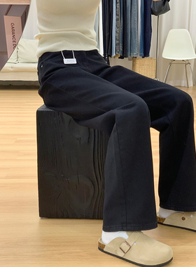 黑色窄版阔腿牛仔裤女2025年春秋新款显瘦小个子宽松直筒拖地裤女