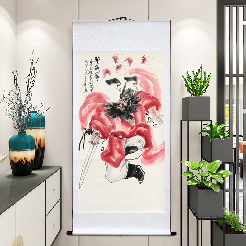 手绘钟馗画像人物装饰画新中式沙发背景墙挂画卧室客厅风水宣纸画图片