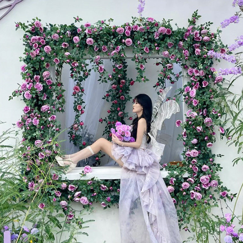 仿真玫瑰花藤装饰紫色庭院室内外门头装饰窗户窗台橱窗花艺高级感,家居饰品,仿真花/假花,淘宝优惠券,粉丝福利购,淘宝优惠卷