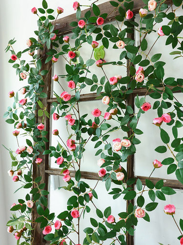 玫瑰花藤假花管道缠绕藤椅装饰