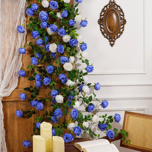 莫奈玫瑰花墙装 饰仿真花藤造景空调管道遮挡网红打卡瀑布花背景墙