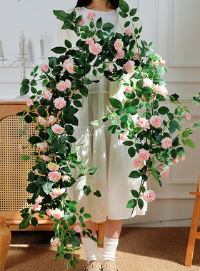 仿真月季花墙假蔷薇花藤条店铺造景庭院装饰管道遮挡假花龙沙宝石