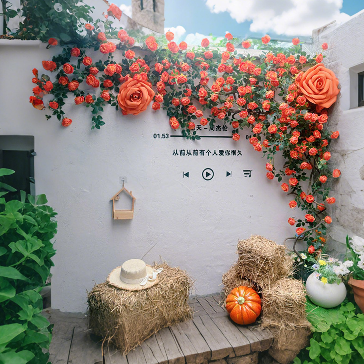 玫瑰花藤仿真花网红拍照打卡背景墙花艺商场冬季橘色节日过年装饰,鲜花速递/花卉仿真/绿植园艺,仿真花,淘宝优惠券,粉丝福利购,淘宝优惠卷