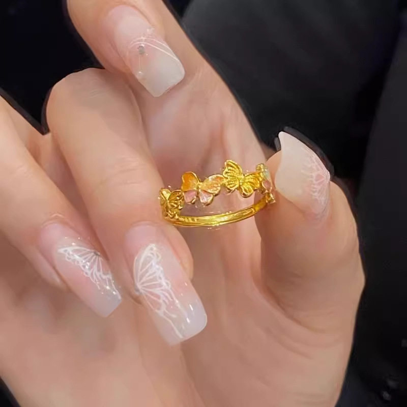镀925银新款黄金色珐琅蝴蝶戒指女新款小众设计轻奢花仙蝶开口戒