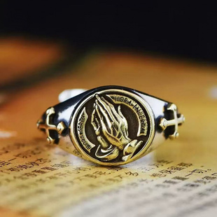 镀925银新品新款霸气大方祈祷之手戒指个性复古祈福创意个性指环