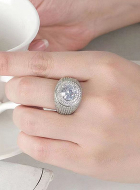 新品嘻哈黑人夸张戒指闪镶大圆欧