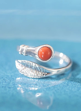 新品树叶戒指镶嵌南红玛瑙女式叶