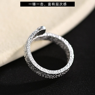 镀925银新品锤纹素圈戒指男女士款潮牌高级感食指戒龙礼物开口