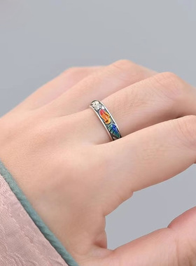 新款珐琅彩九尾狐狸戒指女士复古