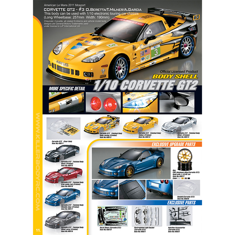 Killerbody车壳1/10RC雪佛兰克尔维特GT2房车透明 完成车壳