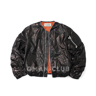 皮衣飞行短夹克宽松外套 褶皱弯刀袖 FotiGmanClub 珠光油蜡真皮