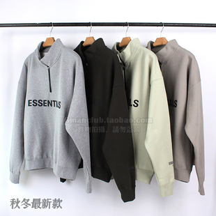 Gman高街FOG 半拉链胸前字母加绒套头卫衣 ESSENTIALS复线秋冬新款