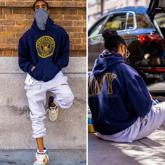 Foti Gmanclub Navy Vintage Jerry Same Style Retro 3m Reflective Hooded Sweatshirt with Fleece Lining