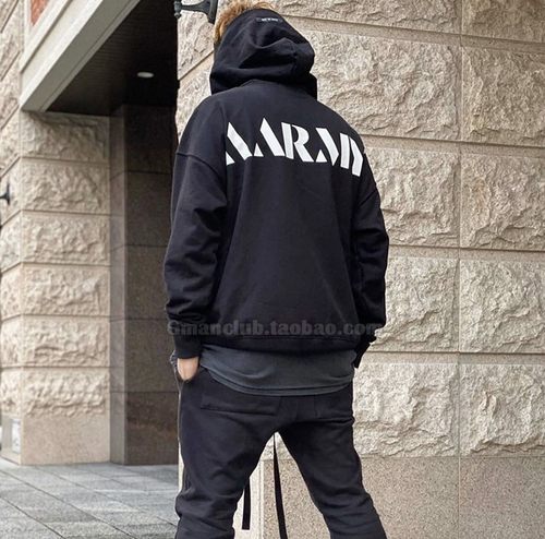 Gman NICYAN ESSENTIALS AA字母印花主线宽松套头连帽衫长袖卫衣
