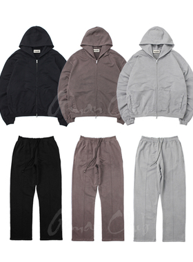 FotiGmanClub 重磅复古水洗做旧拉链开衫连帽开衫休闲直筒长卫裤