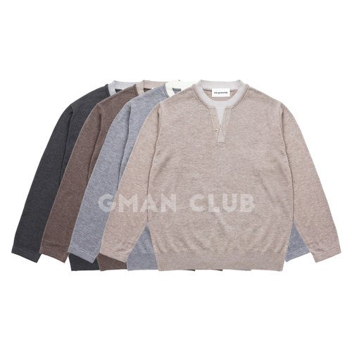 FotiGmanClub 老钱风双层领假两件针织衫 男士休闲混纺长袖毛衣