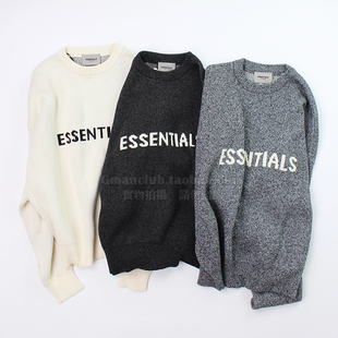 Gman高街FOG 毛衣 ESSENTIALS复线胸前字母提花双层针织圆领针织衫