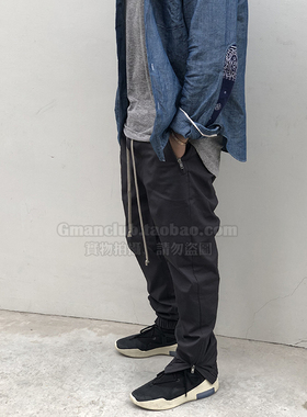 Foti GmanClub 暗黑风RO抽绳松紧腰直筒工装裤拉链束脚休闲长裤