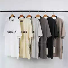 Fotigmanclub Essentials Double-Line Letter Print on the Chest Loose-Fitting Cotton Short-Sleeved Tee Shirt in 6 Colors