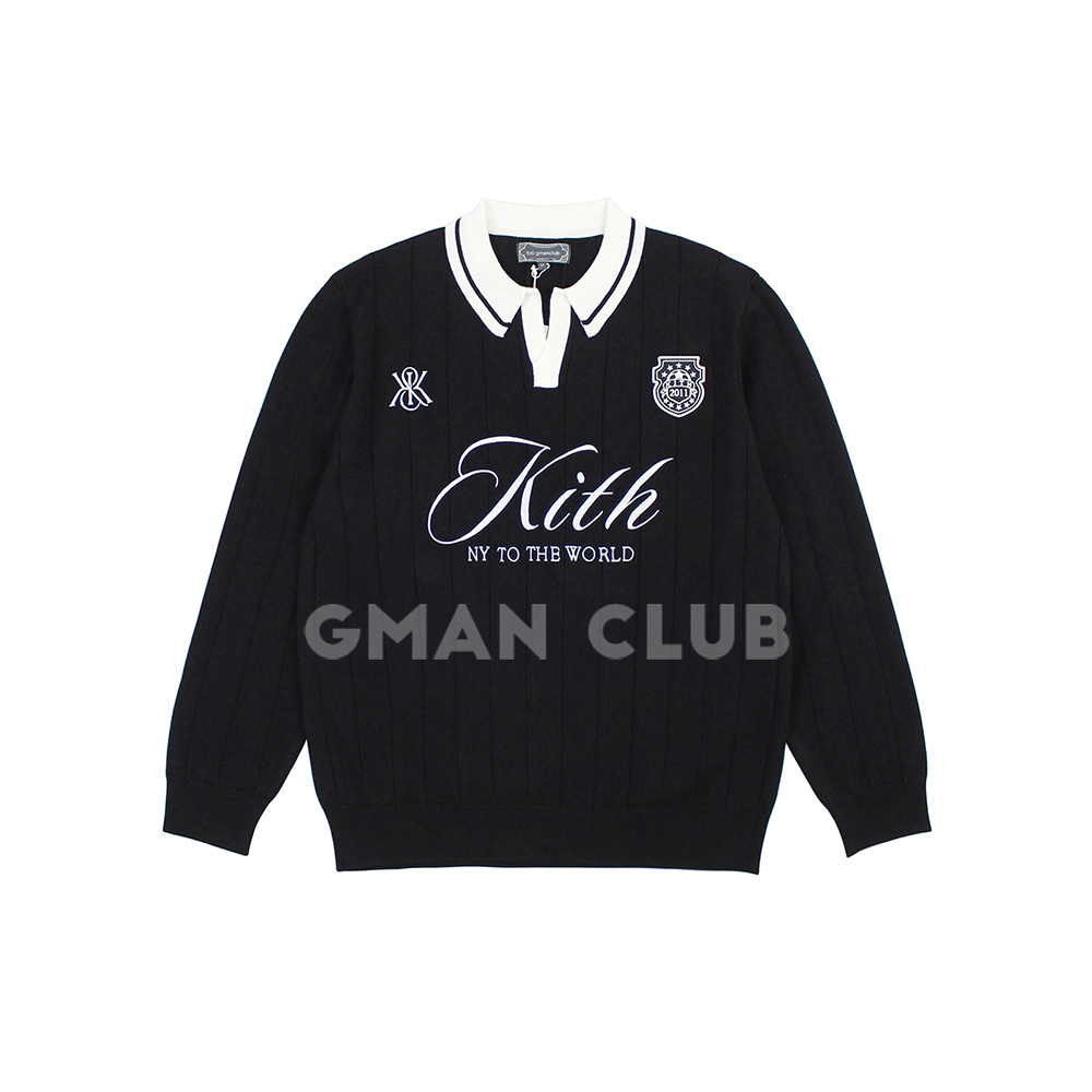 FotiGmanClub KITH徽章字母刺绣 翻领针织橄榄球服男女长袖毛衣