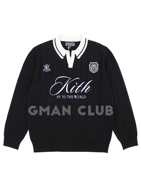 FotiGmanClub KITH徽章字母刺绣 翻领针织橄榄球服男女长袖毛衣