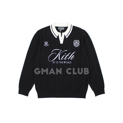 FotiGmanClub KITH徽章字母刺绣 翻领针织橄榄球服男女长袖毛衣