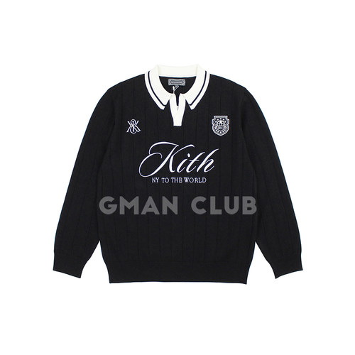 FotiGmanClub KITH徽章字母刺绣 翻领针织橄榄球服男女长袖毛衣