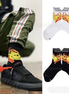 Foti GmanClub READYMADE字母火焰笑脸提花男女袜子运动袜长筒袜