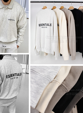 Gman高街 FOG ESSENTIALS反光后背3D字母宽松长袖薄款卫衣Polo衫