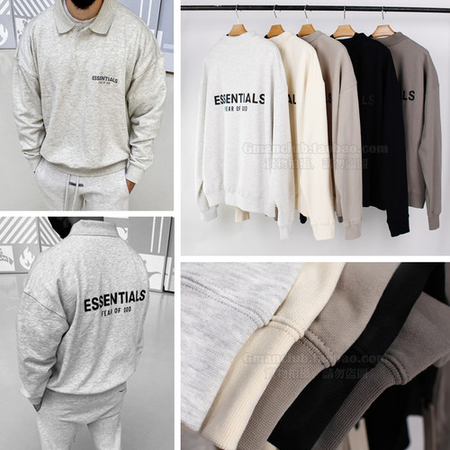 Gman高街 FOG ESSENTIALS反光后背3D字母宽松长袖薄款卫衣Polo衫